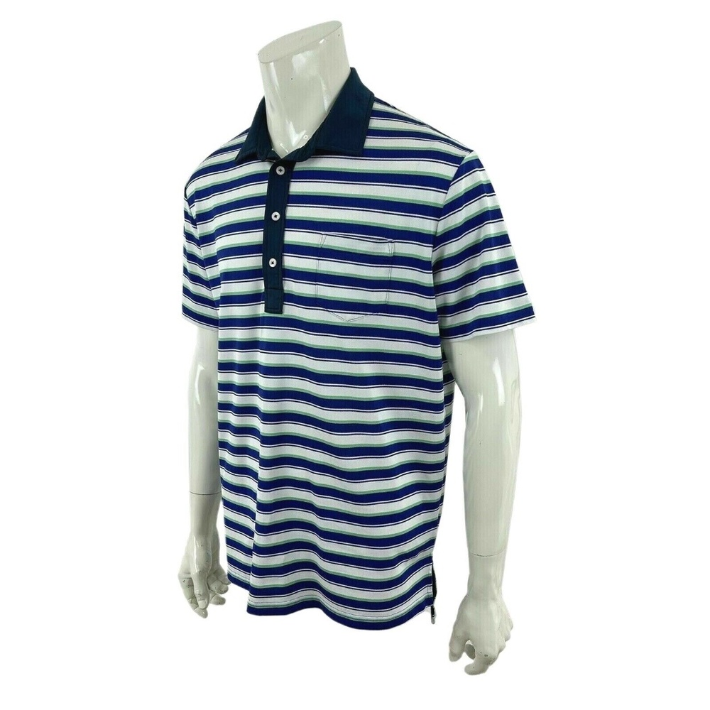 Polo Ralph Lauren RLX Golf Blue Green White Stripe Golf Polo Rugby Shirt Mens L